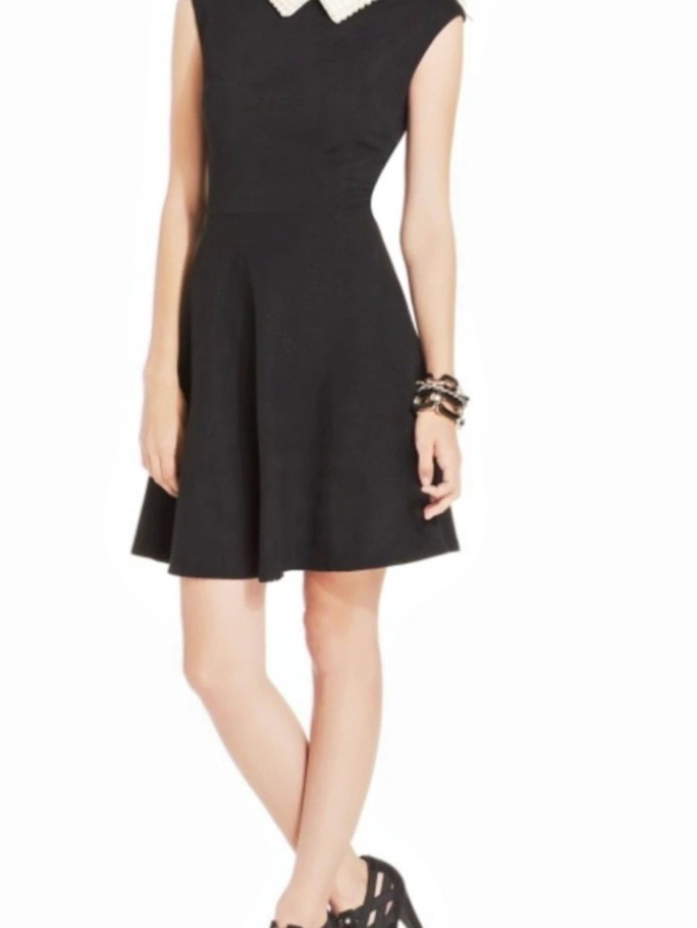 Betsey Johnson Black Pearl Collar Midi  Dress size 6